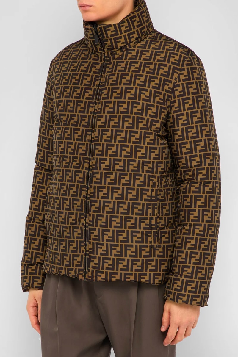 Fendi Reversible Monogram Quilted Down Jacket Release brown black striped matchesfashion.com outerwear winter warm fashion