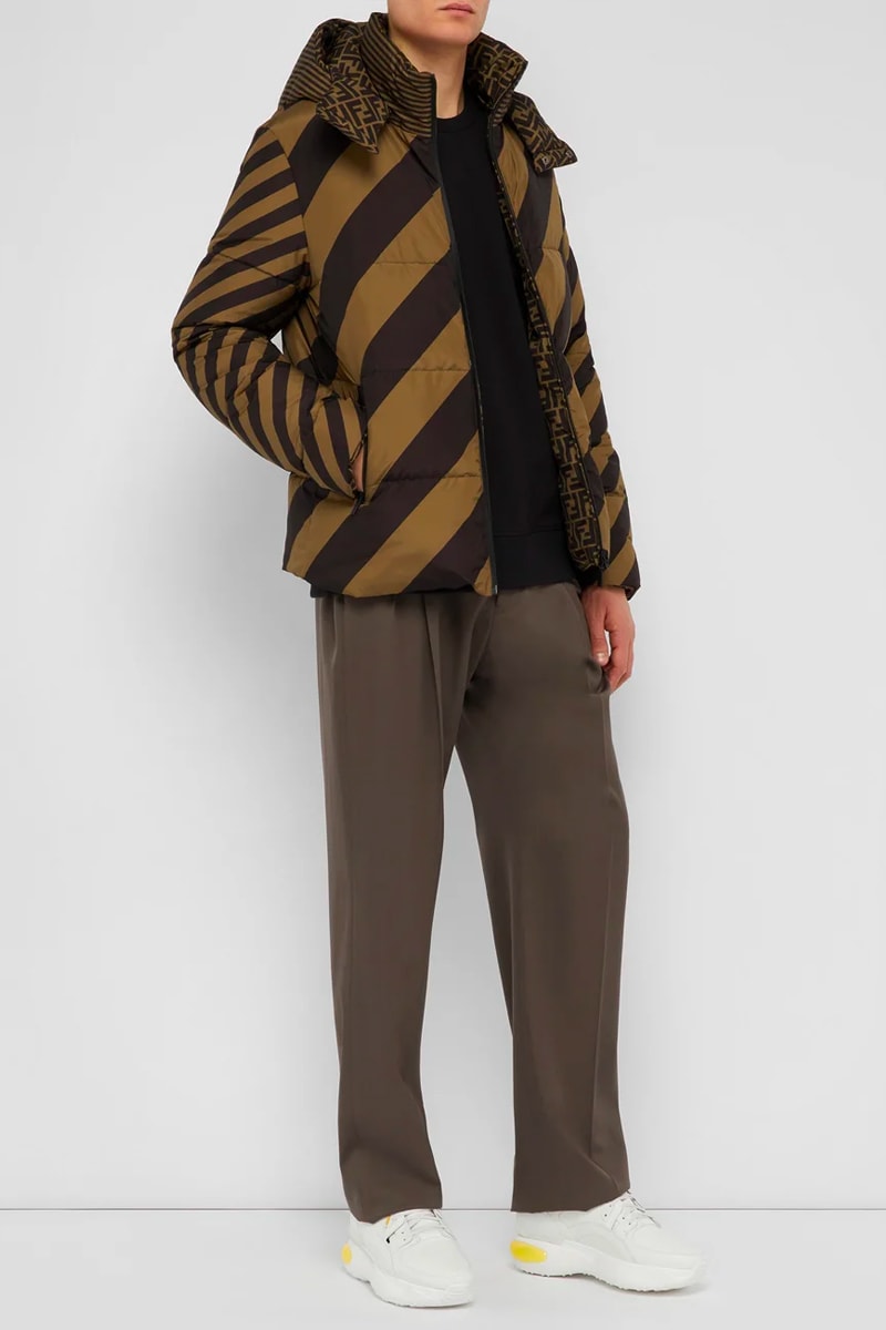 Fendi Reversible Monogram Quilted Down Jacket Release brown black striped matchesfashion.com outerwear winter warm fashion