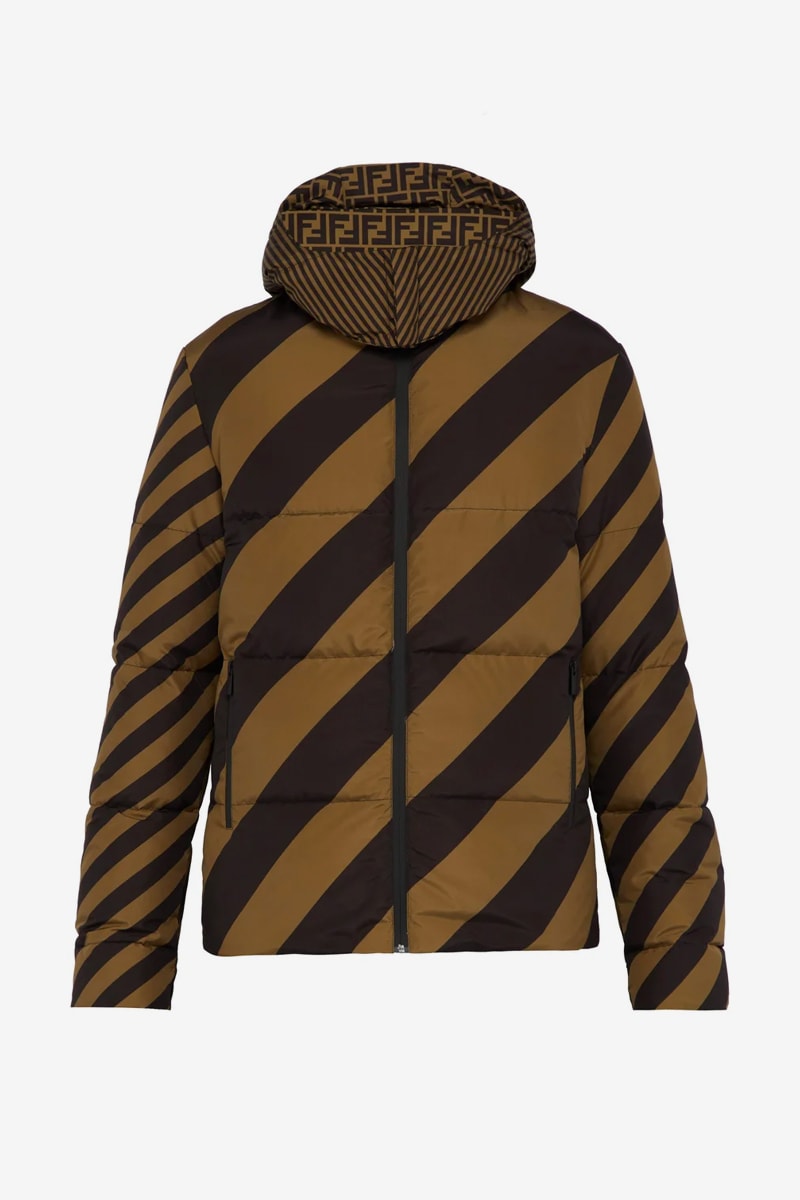 Fendi Reversible Monogram Quilted Down Jacket Release brown black striped matchesfashion.com outerwear winter warm fashion