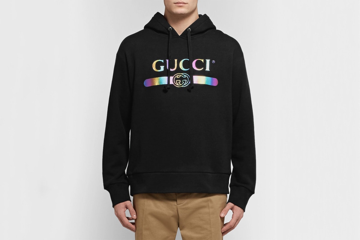 Gucci Holographic Logo-Print Hoodie made in italy cotton mid-weight loopback cotton jersey mr porter 