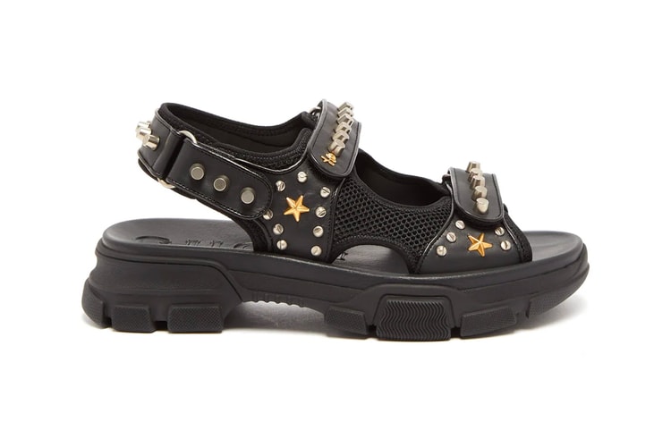 Check out Gucci's Stud-Covered Aguru Leather Sandal