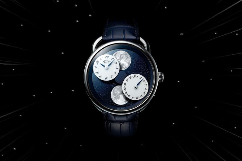 Hermès Arceau L’Heure De La Lune Double Moon Phase Watch northern southern hemispheres date month time seconds hours minutes 