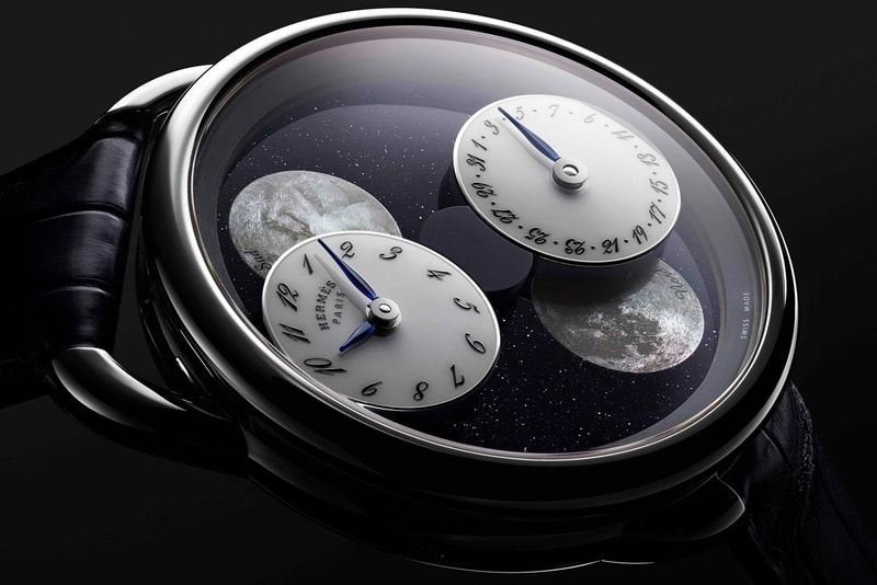 Hermès Arceau L’Heure De La Lune Double Moon Phase Watch northern southern hemispheres date month time seconds hours minutes 