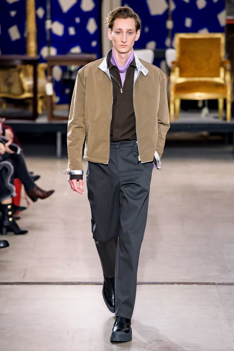 hermes fw19 fall winter 2018 mens menswear collection runway paris fashion week january clothes coats outerwear shirts pants jackets leather blue brown grey gray black orange brown info details