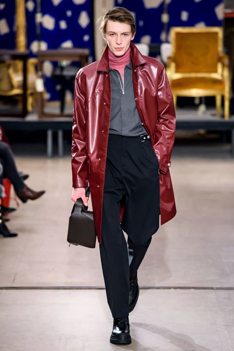 hermes fw19 fall winter 2018 mens menswear collection runway paris fashion week january clothes coats outerwear shirts pants jackets leather blue brown grey gray black orange brown info details