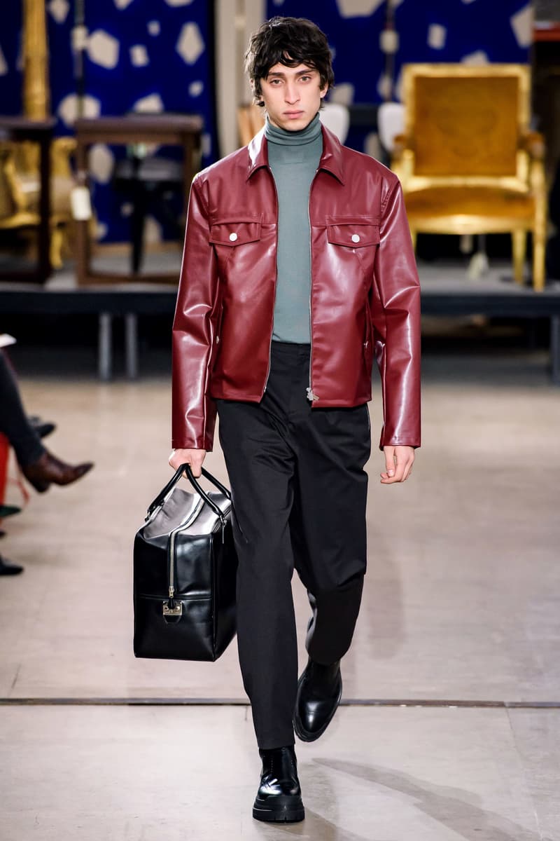 hermes fw19 fall winter 2018 mens menswear collection runway paris fashion week january clothes coats outerwear shirts pants jackets leather blue brown grey gray black orange brown info details