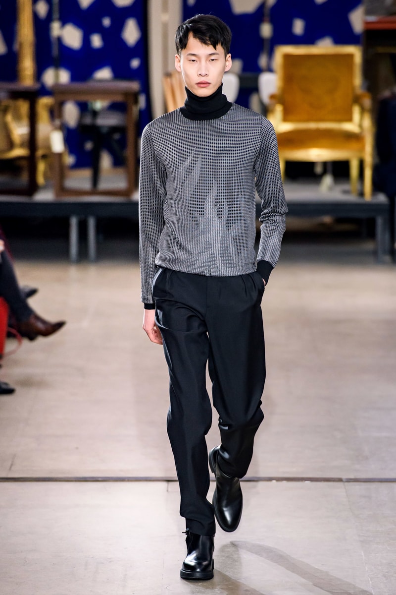 hermes fw19 fall winter 2018 mens menswear collection runway paris fashion week january clothes coats outerwear shirts pants jackets leather blue brown grey gray black orange brown info details