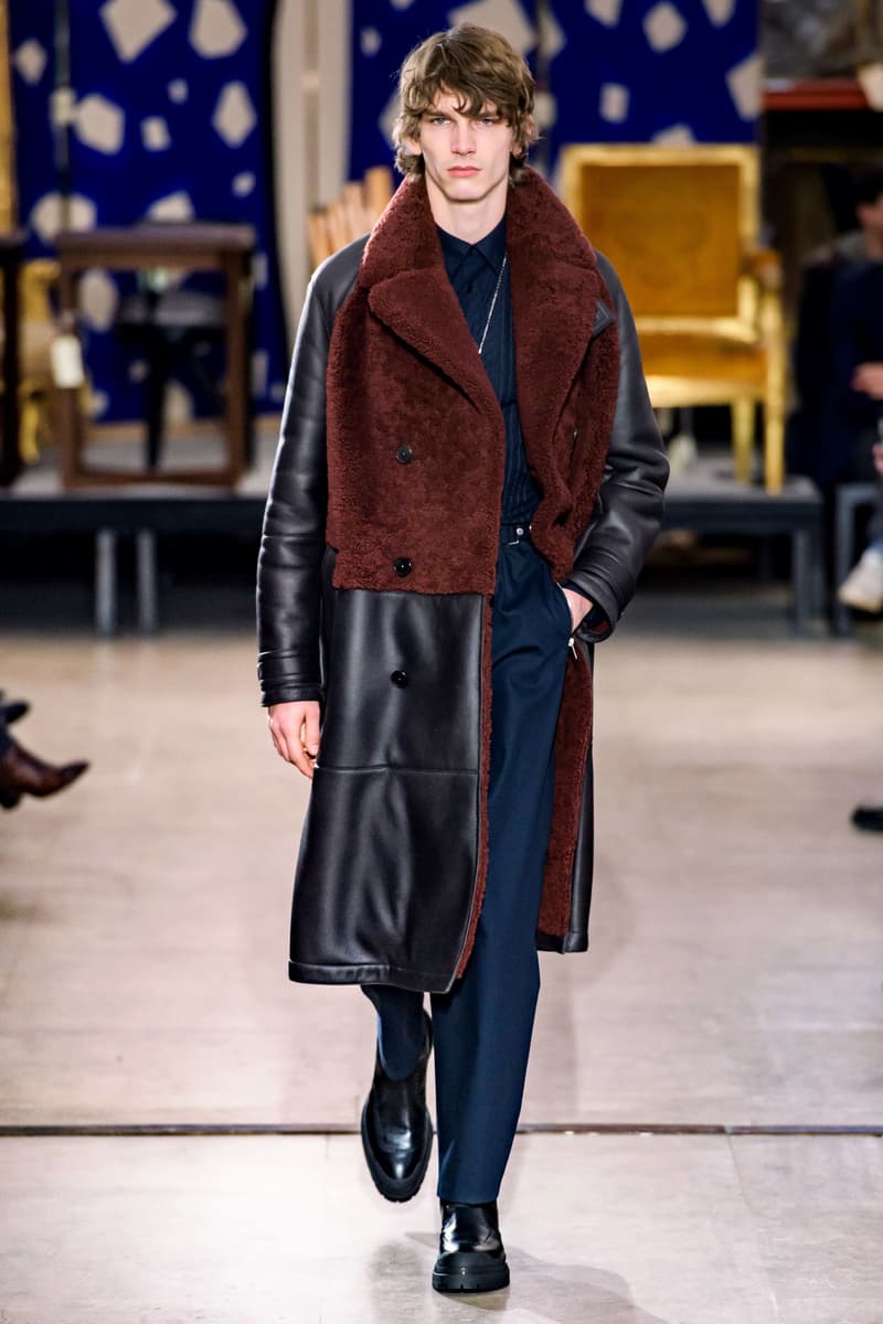 hermes fw19 fall winter 2018 mens menswear collection runway paris fashion week january clothes coats outerwear shirts pants jackets leather blue brown grey gray black orange brown info details