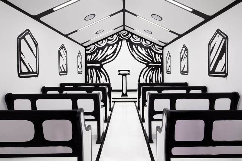 Joshua Vides Installs Black & White Wedding Chapel in Las Vegas