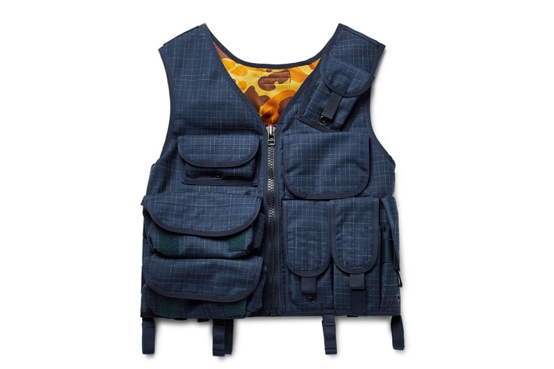 Junya Watanabe Military-Inspired Grosgrain-Trimmed Checked Wool Vest made in japan velcro straps fastening blue navy camo camoflauge lined lining Ark Air 
