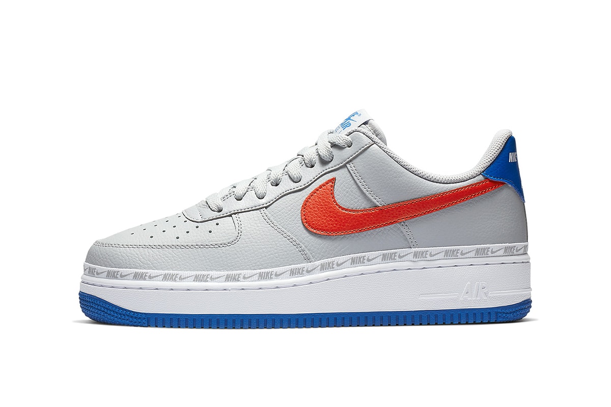 A Closer Look at Nike's Knicks-Themed Air Force 1 Low ribboned red blue white wolf grey habanero red game royal release date price info images footwear sneakers new york nba