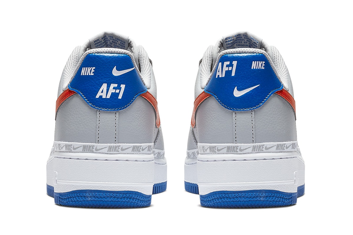 A Closer Look at Nike's Knicks-Themed Air Force 1 Low ribboned red blue white wolf grey habanero red game royal release date price info images footwear sneakers new york nba
