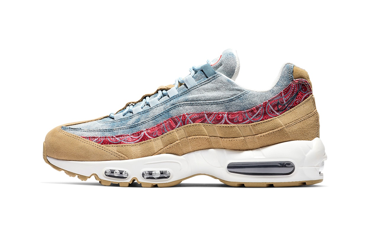 Nike Air Max 95 "Wild West" Release Date denim suede paisley shoes kicks fashion cowboy Parachute Beige University Red Thunderstorm Light Armory Blue Sail Armory Navy
