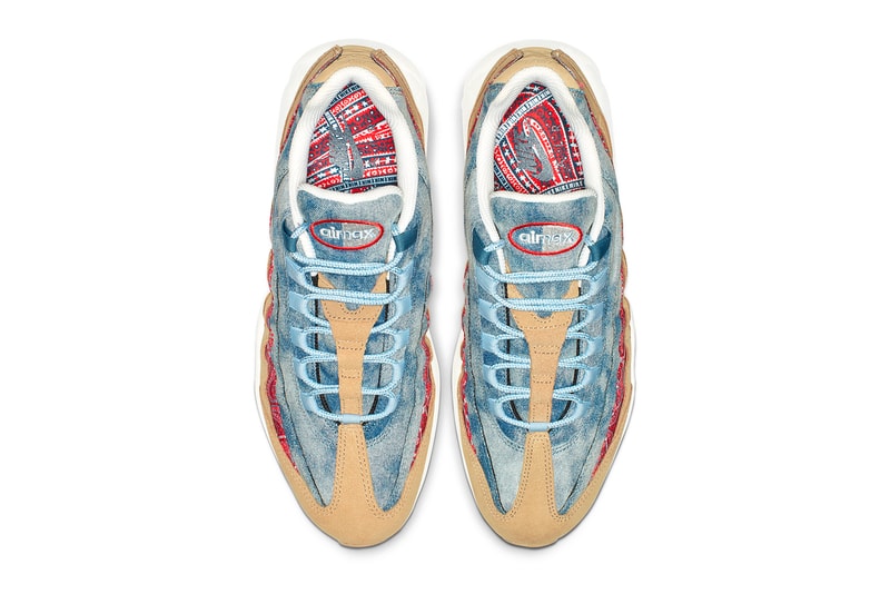Nike Air Max 95 "Wild West" Release Date denim suede paisley shoes kicks fashion cowboy Parachute Beige University Red Thunderstorm Light Armory Blue Sail Armory Navy