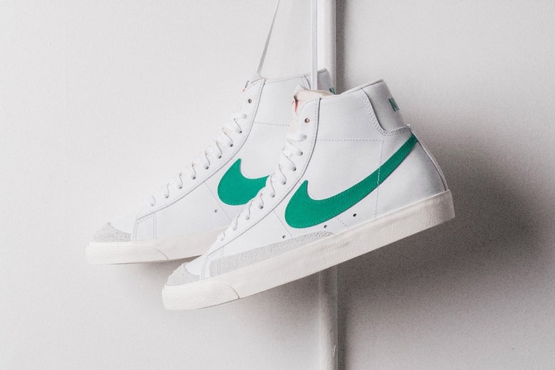 nike blazer mid vintage 77 lucid green sail white sneakers shoes where to buy retail cost price info details release date information pictures images photos pics grey gray suede leather 2019 january