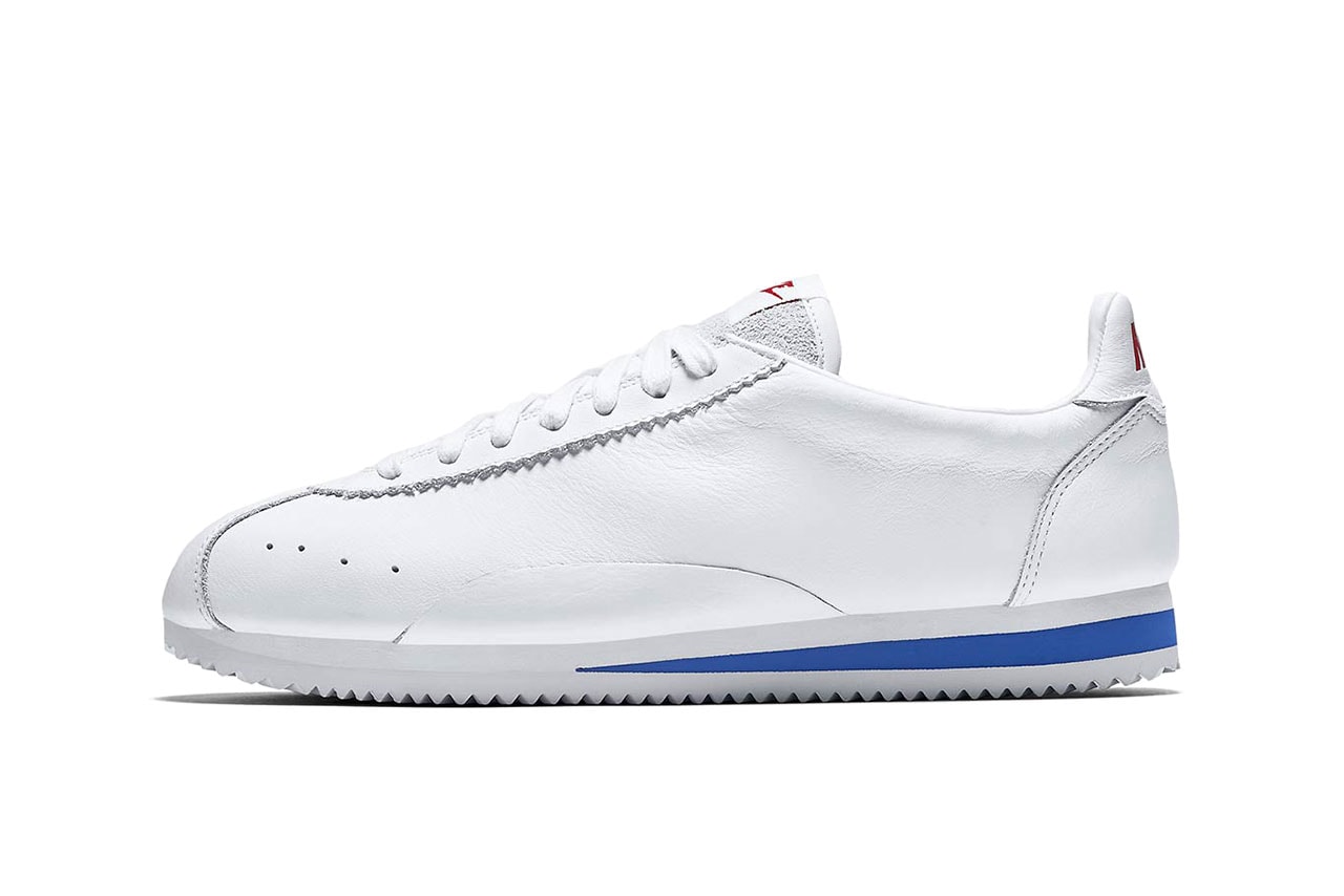 nike cortez premium swooshless plain colorway white black sail release date drop red blue leather buy 807480-003 807480-103