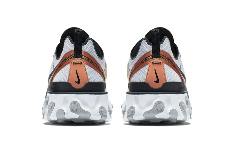 Nike React Element 55 "Metallic Gold" Release sneakers silver black swoosh