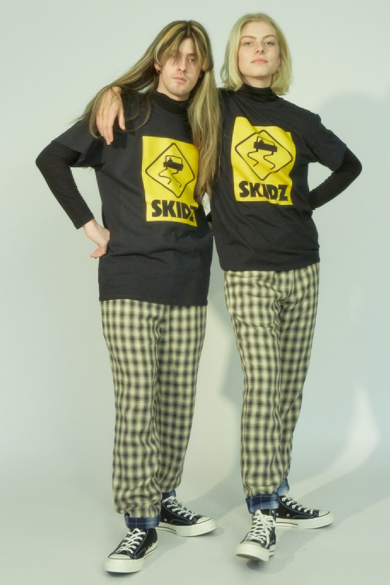 Opening Ceremony Skidz brand 1980s 80s clothing plaid pants baggy yellow car logo skidmark will smith fresh prince