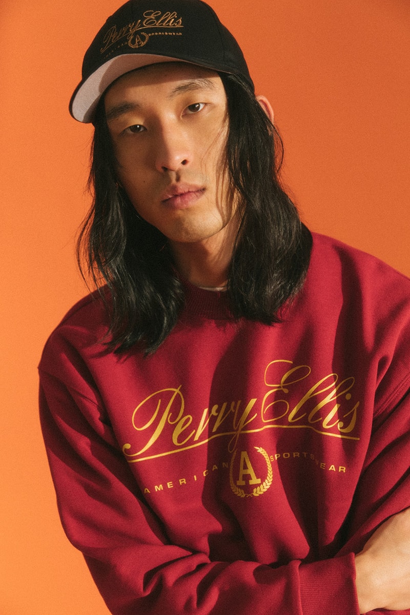Perry Ellis America II 2019 Lookbook Winter primary colors blue red yellow gold black white denim shirts tees track pants shoes sneaker ‘90s vintage New York ready-to-wear 