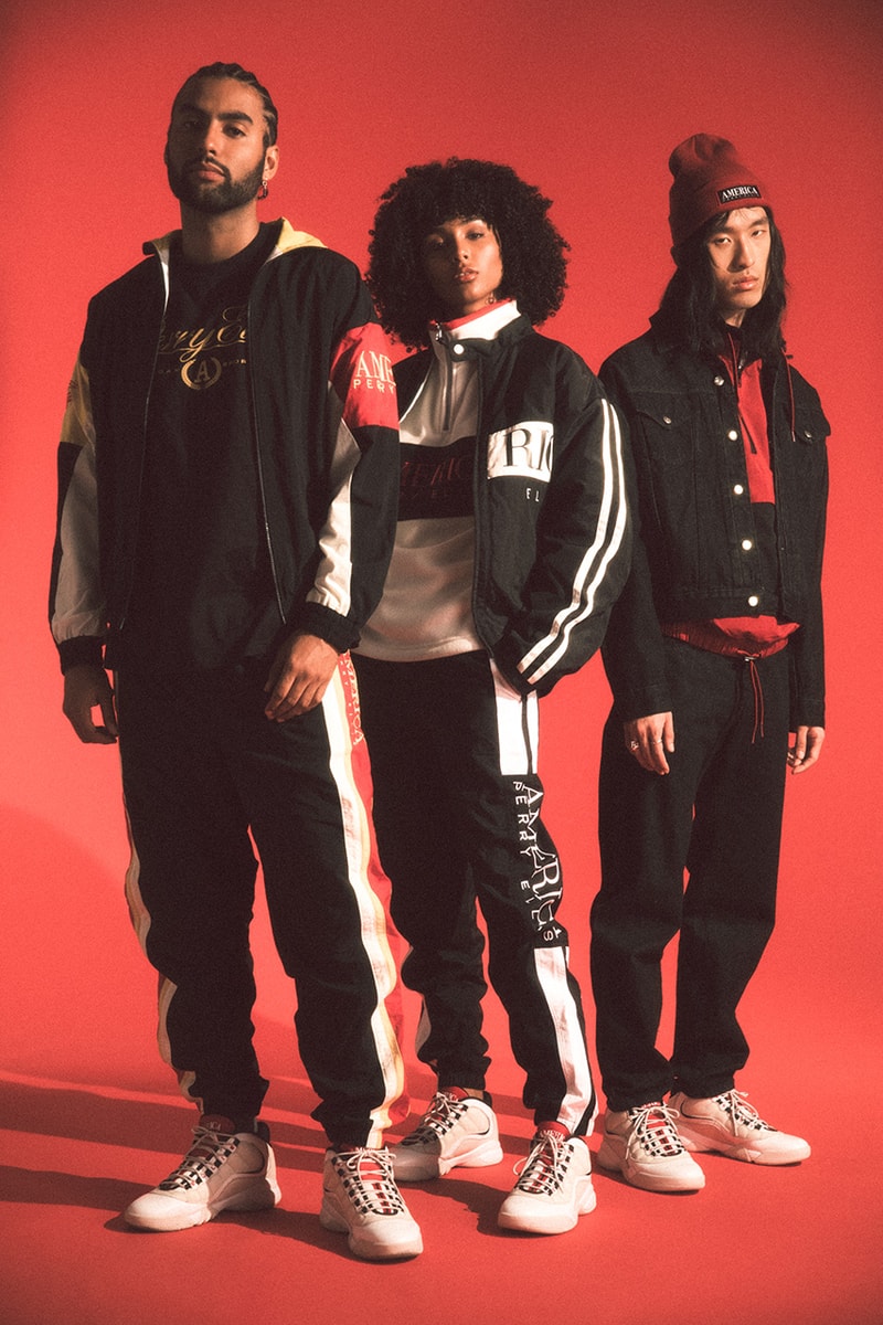 Perry Ellis America II 2019 Lookbook Winter primary colors blue red yellow gold black white denim shirts tees track pants shoes sneaker ‘90s vintage New York ready-to-wear 