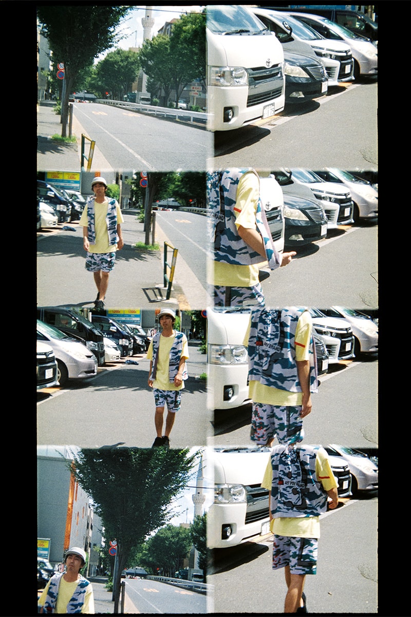 PHINGERIN Spring/Summer 2019 Lookbook camouflage vest Japan accessories sweat sweatshirt sweatpants trousers jacket outerwear baghead hats red pants tee tshirt silk tang suit jacket bomber 