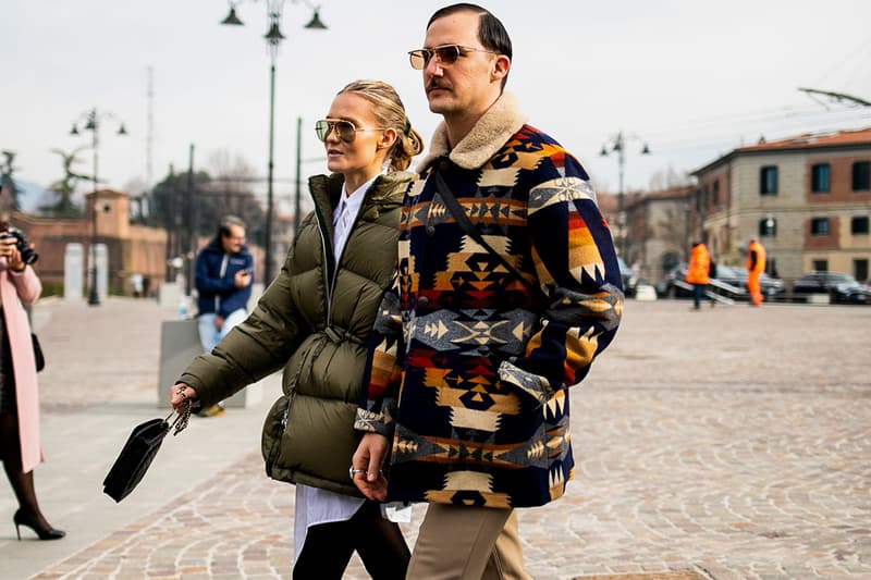 Pitti Uomo Fall/Winter 2019 Street Style Shearling Denim Jackets Burberry Louis Vuitton Stone Island Blazers Carhartt Palm Angels Balenciaga Nike Cav Empt Salomon Fendi Prada