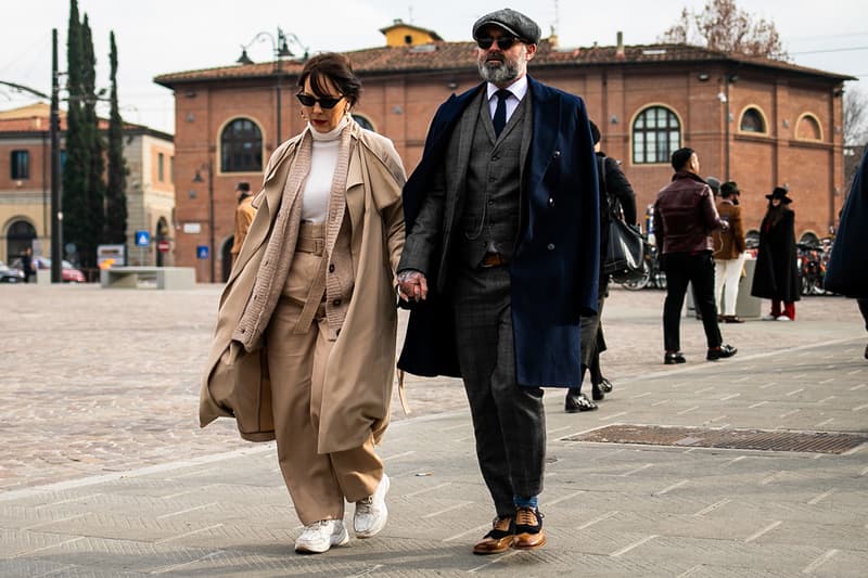 Pitti Uomo Fall/Winter 2019 Street Style Shearling Denim Jackets Burberry Louis Vuitton Stone Island Blazers Carhartt Palm Angels Balenciaga Nike Cav Empt Salomon Fendi Prada