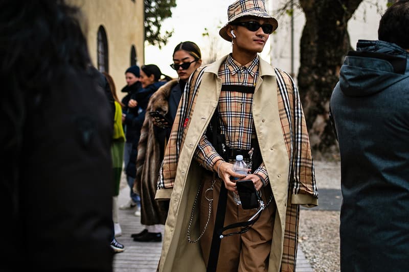 Pitti Uomo Fall/Winter 2019 Street Style Shearling Denim Jackets Burberry Louis Vuitton Stone Island Blazers Carhartt Palm Angels Balenciaga Nike Cav Empt Salomon Fendi Prada