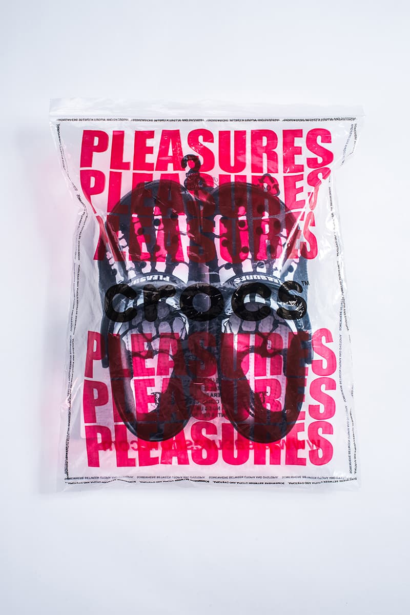 PLEASURES Crocs Collaboration Release Date black white 2019 footwear sneakers bones graphics skeleton open-toe summer rubber Alex James