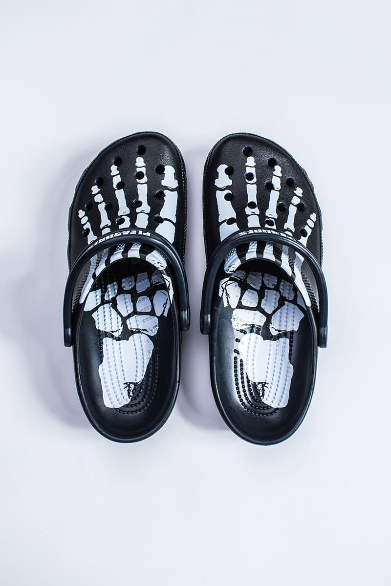 PLEASURES Crocs Collaboration Release Date black white 2019 footwear sneakers bones graphics skeleton open-toe summer rubber Alex James