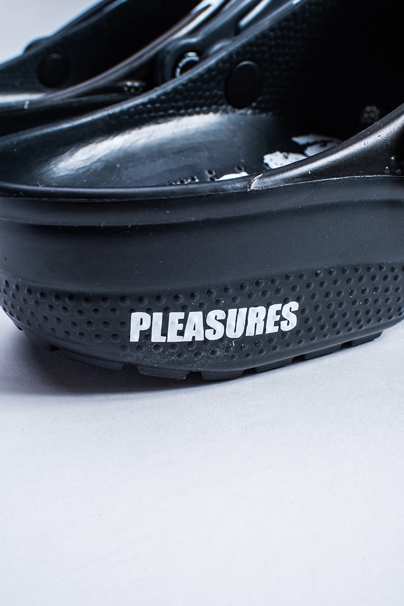 PLEASURES Crocs Collaboration Release Date black white 2019 footwear sneakers bones graphics skeleton open-toe summer rubber Alex James