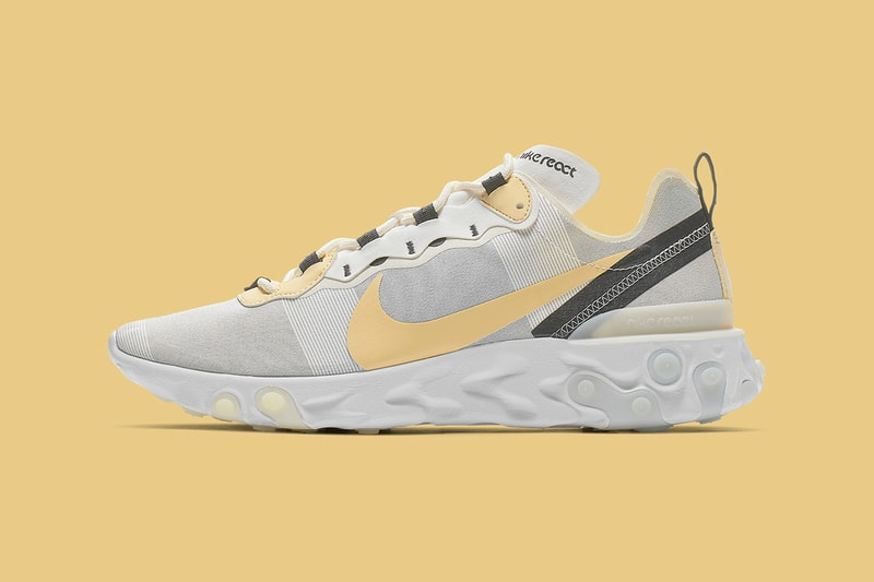 Nike Element React 55 Yellow Swoosh Release Info BQ6166-101 pale gray white sportswear shoe sneaker drop date pricing info
