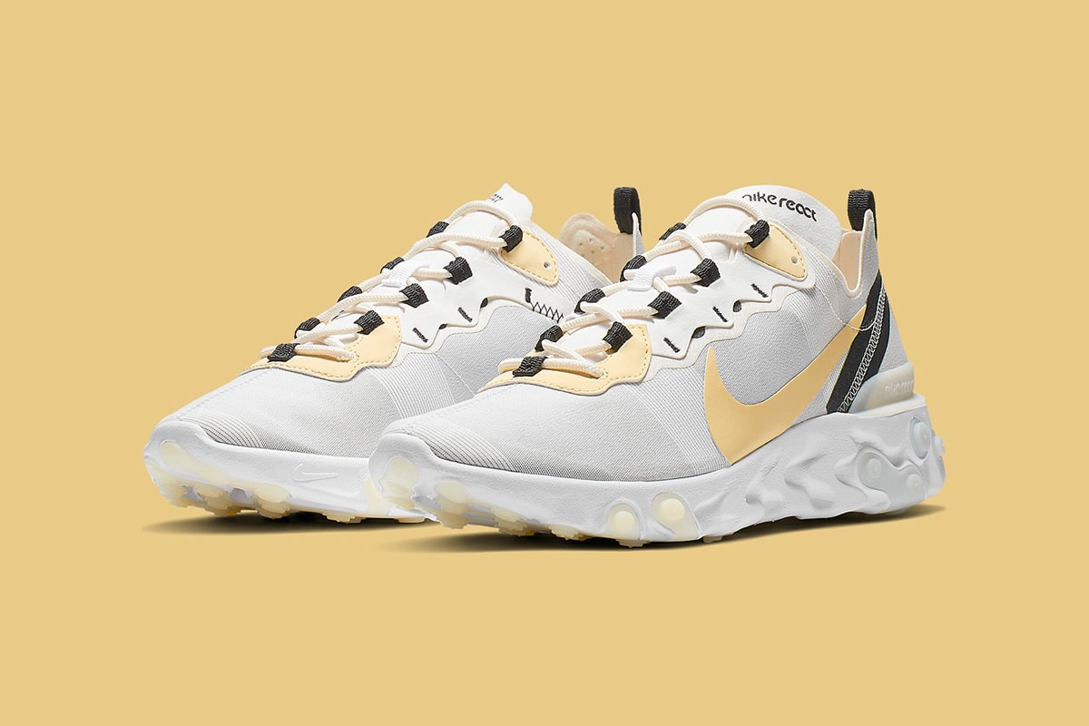 Nike Element React 55 Yellow Swoosh Release Info BQ6166-101 pale gray white sportswear shoe sneaker drop date pricing info