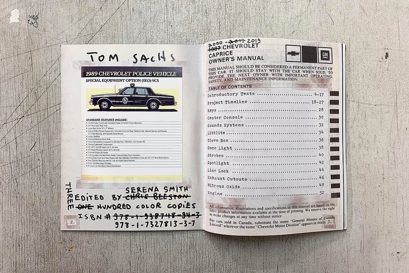 Tom Sachs Caprice Owners Manual Second Edition Release buy info details pages 2019 preview cover contents