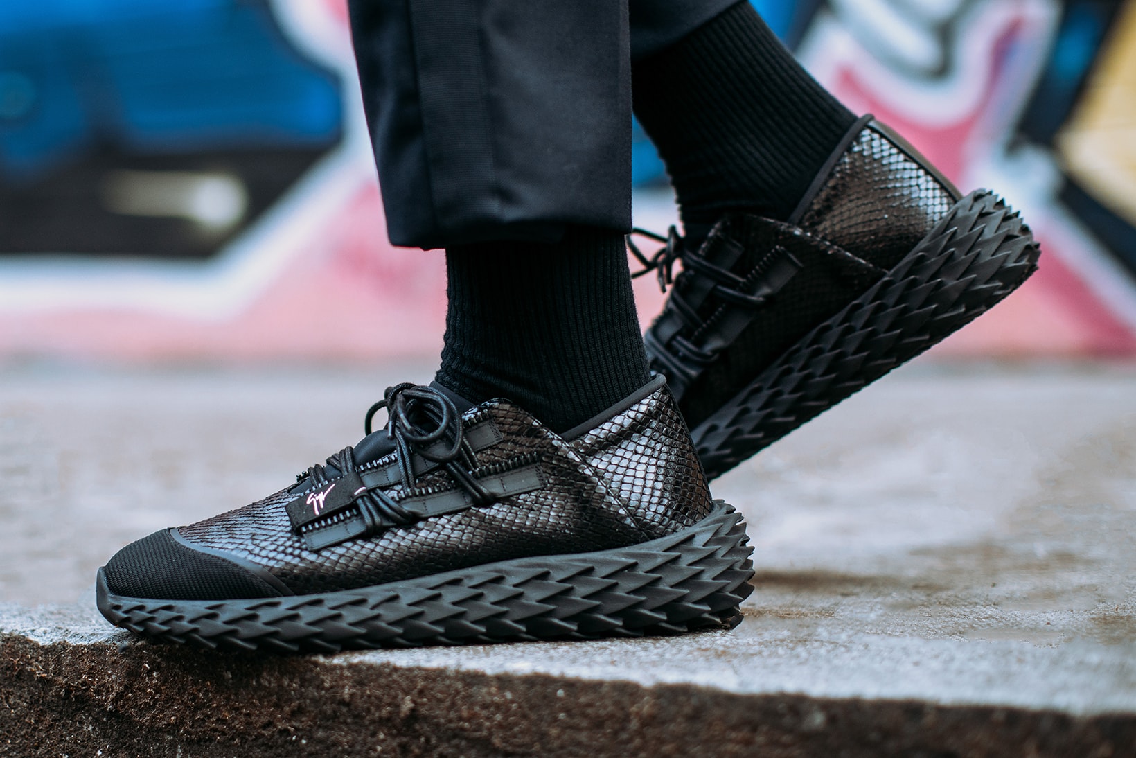 Giuseppe Zanotti Men's Snake-Embossed Leather Mid-Top Sneaker