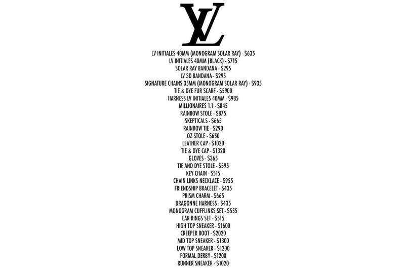 Virgil Abloh Louis Vuitton Spring Summer 2019 Collection Price List