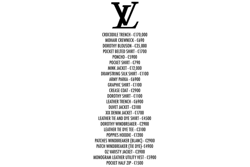 Virgil Abloh Louis Vuitton Spring Summer 2019 Collection Price List