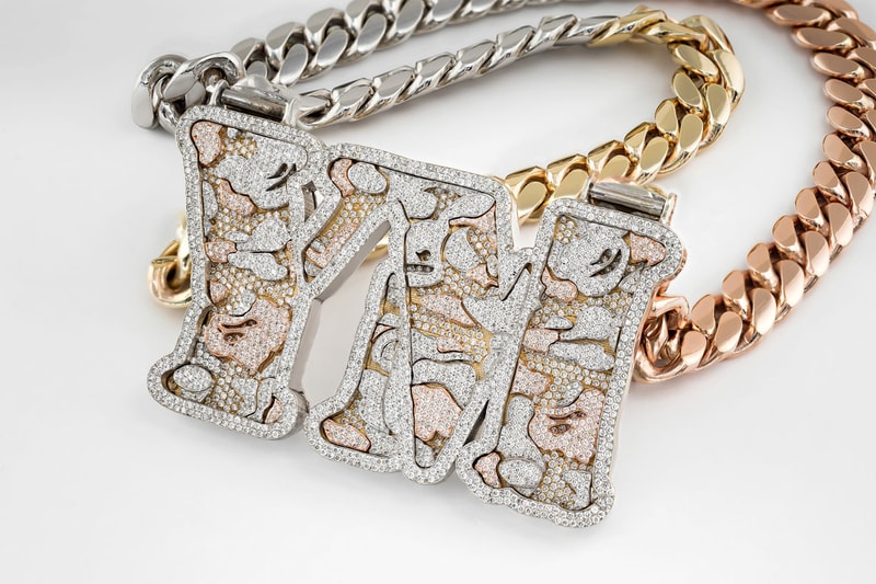 YM Bape Tri Color Camouflage Chain Closer Look Avianne & Co white rose yellow camo
