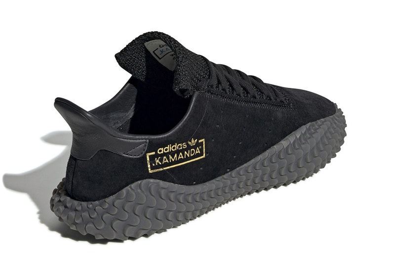 adidas Kamanda Drops Triple Black Colorway Suede leather mesh gold foil football silhouette sneaker oldschool classic neighborhood 