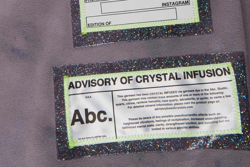 Advisory Board Crystals Valentine's Day Crewneck "abc. broken heart" $155 pricing release info stockist union LA, tokyo patron of the new new york glitter print heart puff print neon green embroidery 