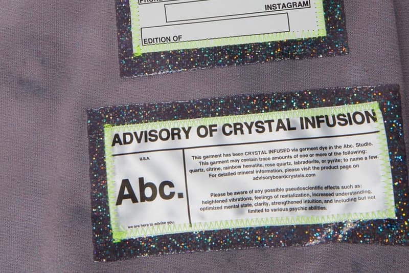 Advisory Board Crystals Valentine's Day Crewneck "abc. broken heart" $155 pricing release info stockist union LA, tokyo patron of the new new york glitter print heart puff print neon green embroidery