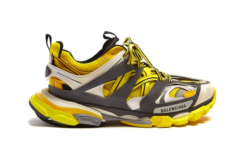 Balenciaga Track Sneakers Receives a Bold Yellow Treatment grey white images price drop release date info footwear matchesfashion