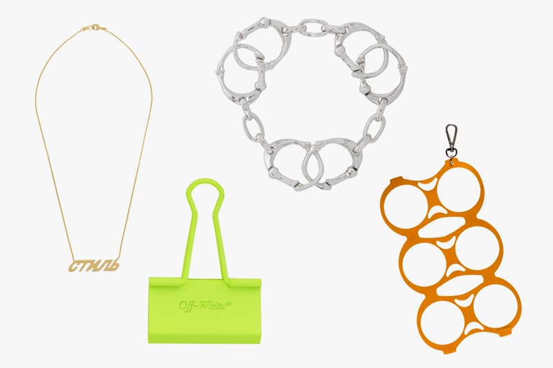 Best Spring 2019 Accessories Off-White™ Balenciaga Raf Simons 1017 ALYX 9SM Rick Owens TAKAHIROMIYASHITA TheSoloist. Heron Preston AMBUSH Vetements Y/Project Buy Sale Clip Rings Bracelets Keyrings Keychains Sunglasses Pouches Necklaces Caps Hats Wallets Bolo Tie