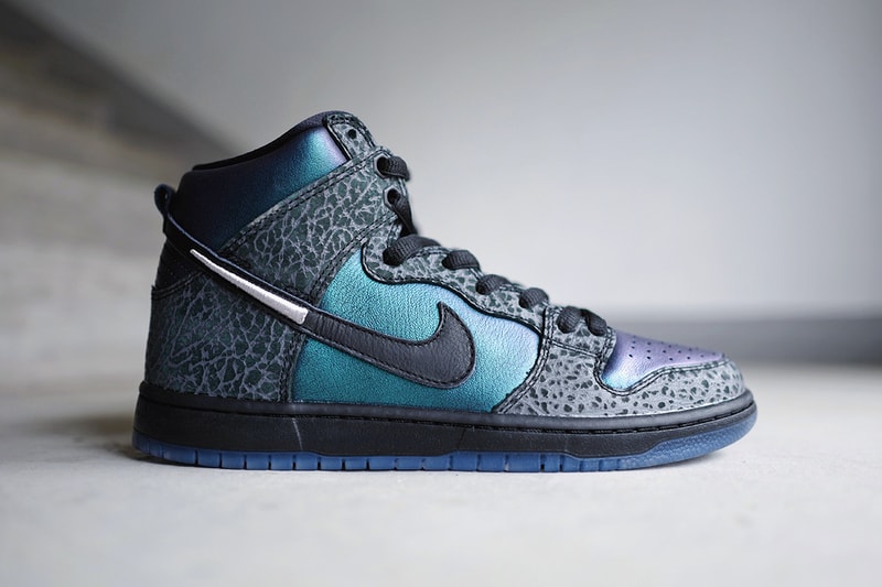 Black Sheep x Nike SB "Black Hornet" Closer Look dunk high leather gradient iridescent cracking 
