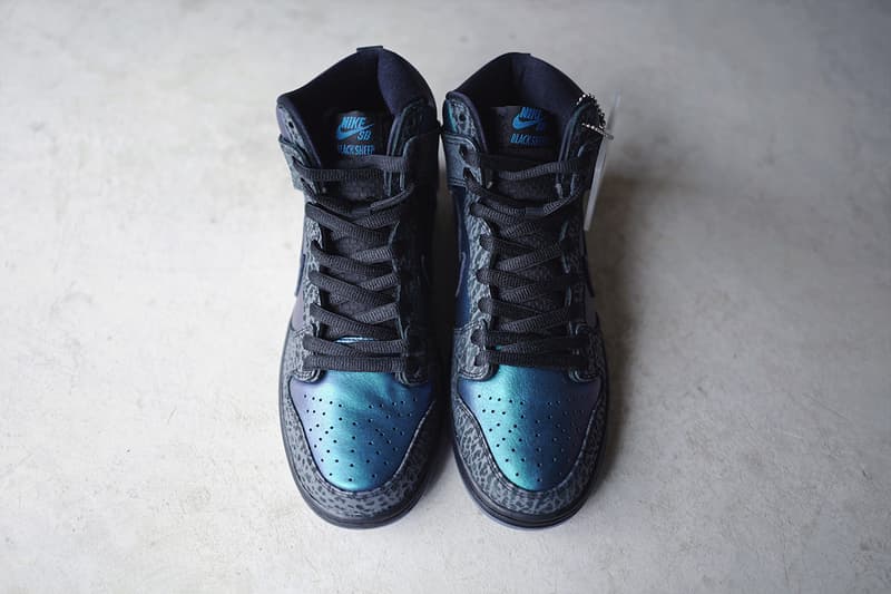 Black Sheep x Nike SB "Black Hornet" Closer Look dunk high leather gradient iridescent cracking 