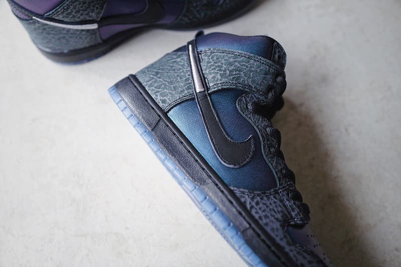 Black Sheep x Nike SB "Black Hornet" Closer Look dunk high leather gradient iridescent cracking 