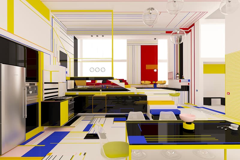 Brani & Desi Unveil Their Design of a Mondrian-Inspired Interior black white blue red yellow images info architecture