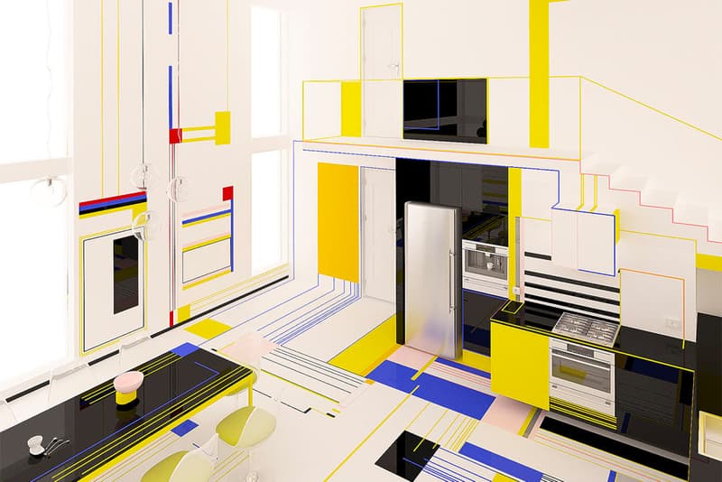 Brani & Desi Unveil Their Design of a Mondrian-Inspired Interior black white blue red yellow images info architecture