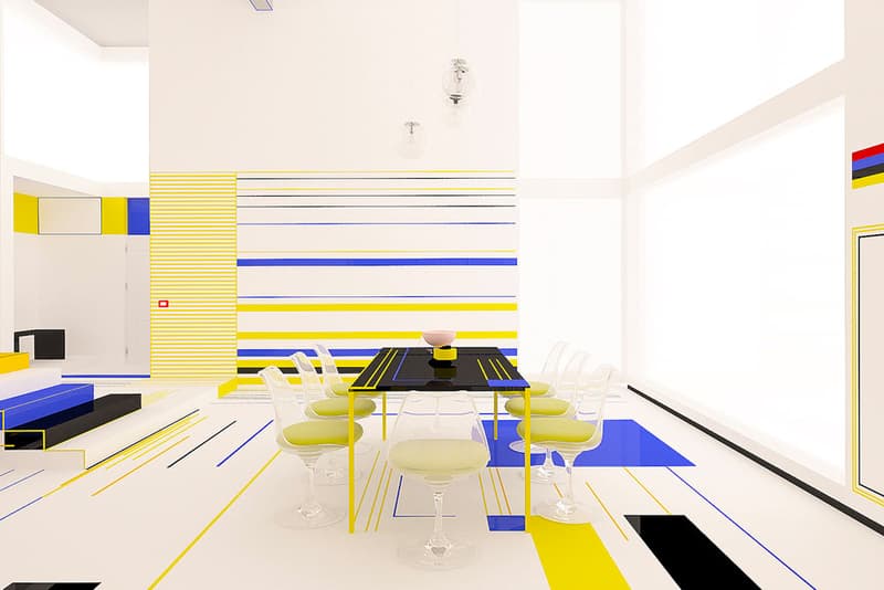Brani & Desi Unveil Their Design of a Mondrian-Inspired Interior black white blue red yellow images info architecture