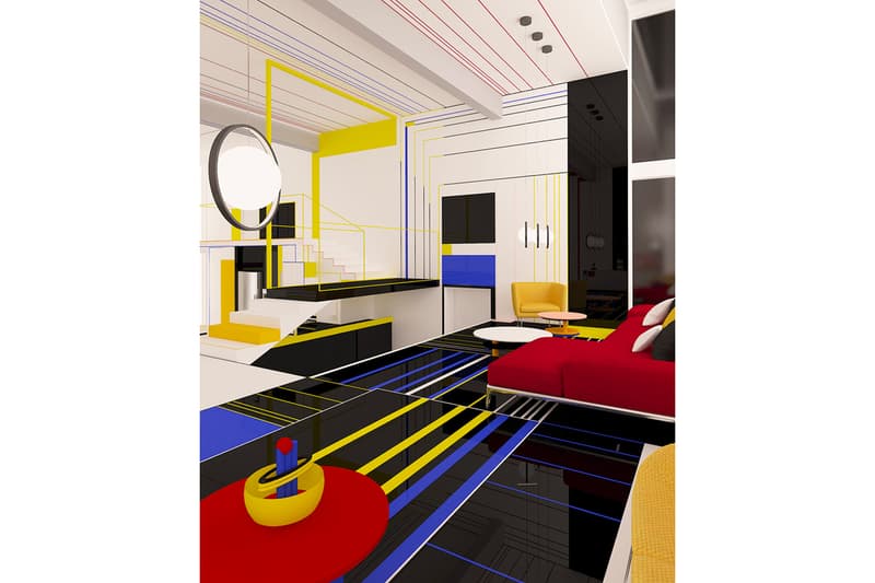 Brani & Desi Unveil Their Design of a Mondrian-Inspired Interior black white blue red yellow images info architecture